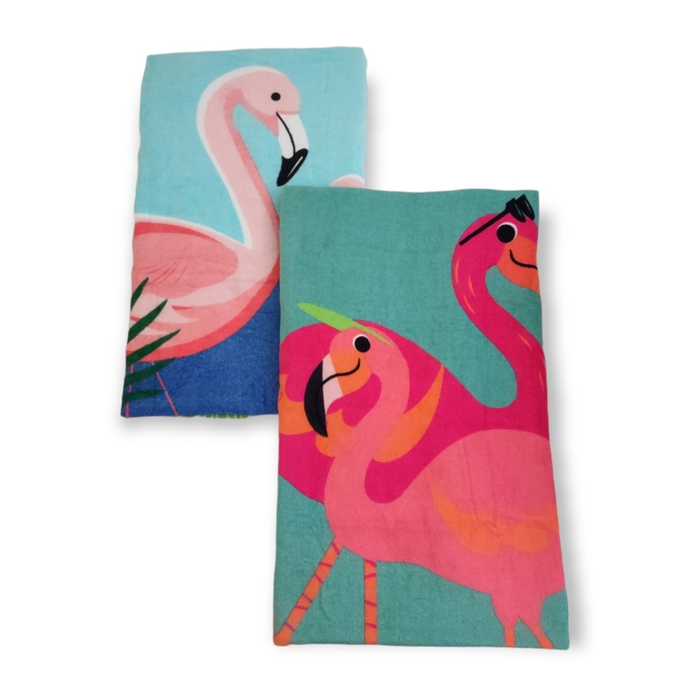 Two Flamingo Beach Towels. 100% Cotton. NWT